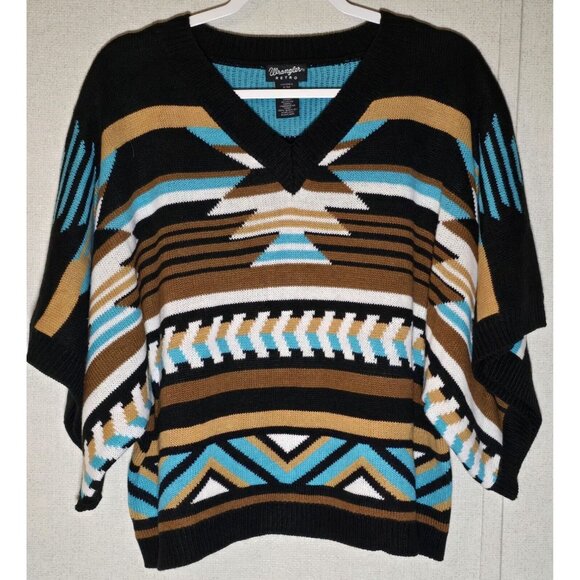 Wrangler Womens Aztec Black Beauty Boxy Poncho Sweater Western NWOT - Picture 2 of 6